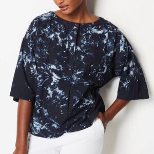 J. Jill Pure Jill Indigo marble dyed kimono navy cotton top size large